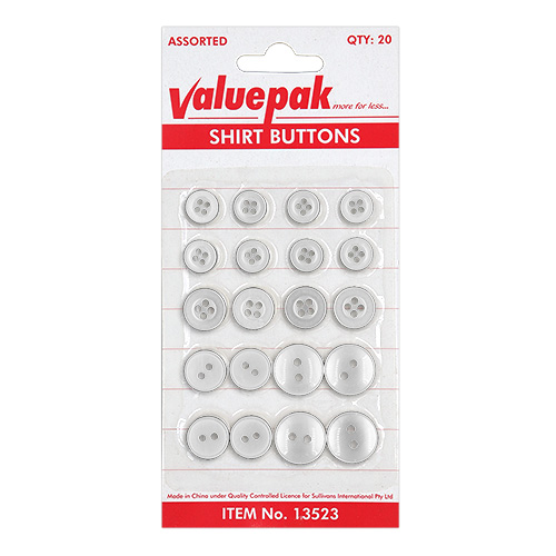 13523 Valuepak Shirt Buttons - Opaque White  - 20pc