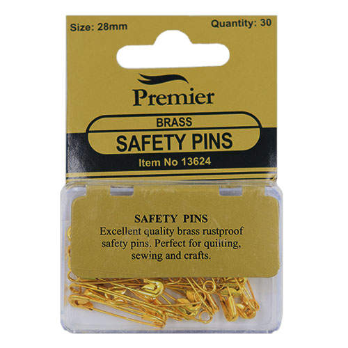 13624 Sullivans Premier Safety Pins - 28mm - Brass