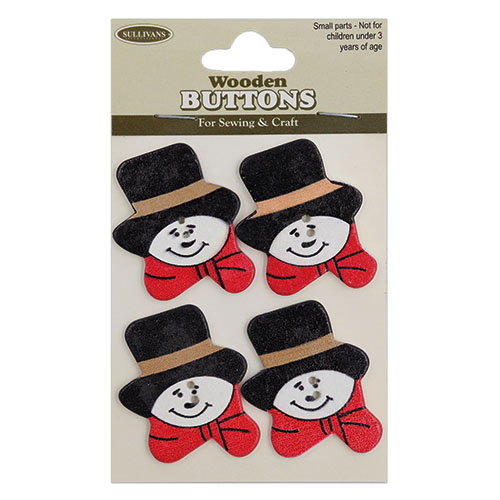 13785 Sullivans Wooden Buttons - Snowman Head - 4pcs
