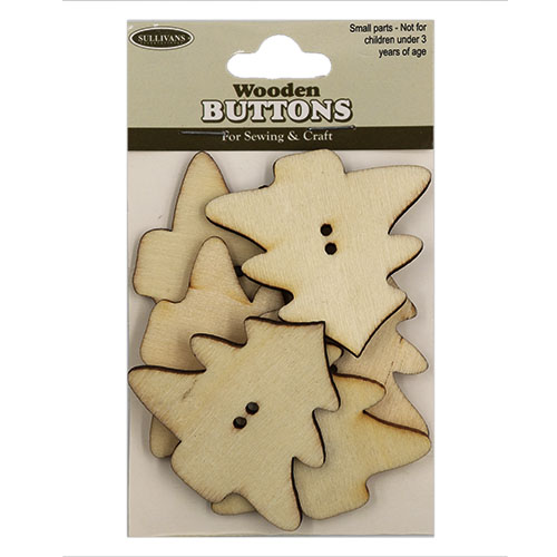 13789 Sullivans Wooden Buttons - Plain Christmas Tree - 6pcs