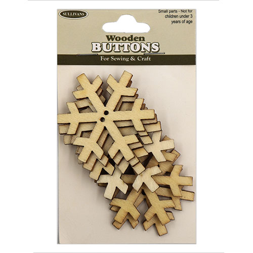 13792 Sullivans Wooden Buttons - Plain Snowflake - 6pcs