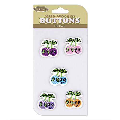 13803 Sullivans Mdf Wooden Buttons - Cherries - 5pcs