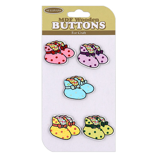 13805 Sullivans Mdf Wooden Buttons - Booties - 5pcs
