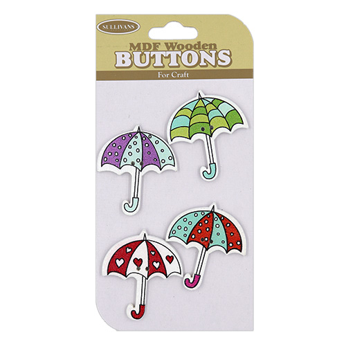13807 Sullivans Mdf Wooden Buttons - Umbrellas - 4pcs