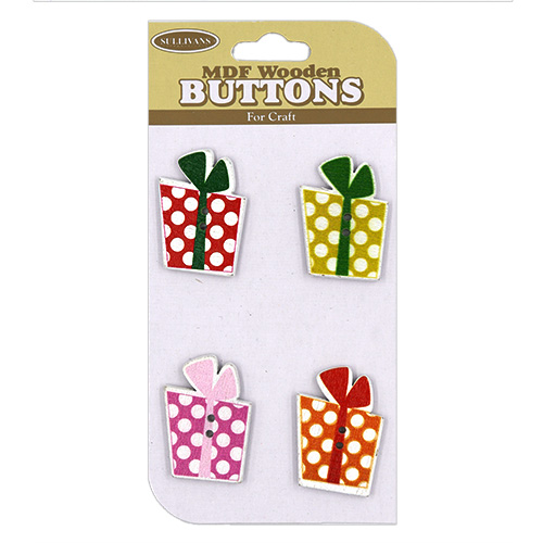 13808 Sullivans Mdf Wooden Buttons - Presents - 4pcs