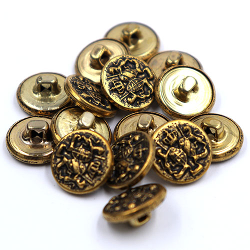 14036 Sullivans 15mm Round Metal Shank Button With Crest - Gold - 20 In A Tube