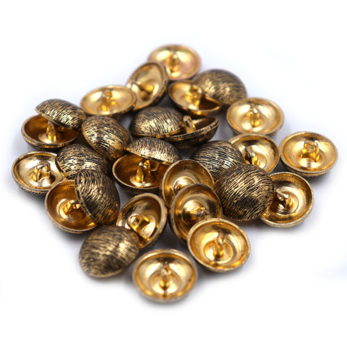 14116 Sullivans 15mm Round Metal Shank Button With Black Etchings - Old Gold - 29 In A Tube