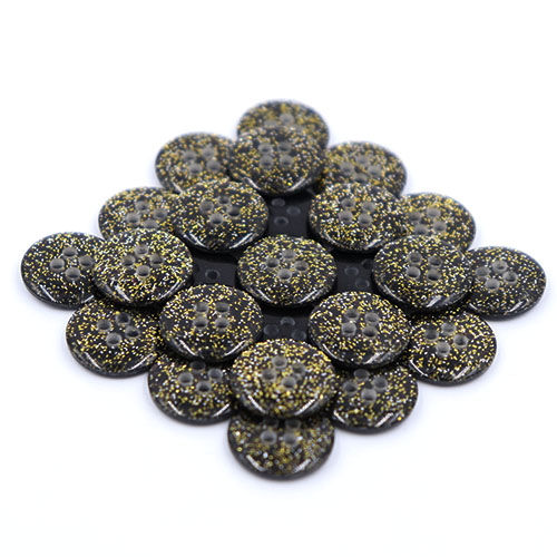 14180 Sullivans 11mm Round Plastic Button 4 Hole - Black With Gold Sparkles - 110 In A Tube