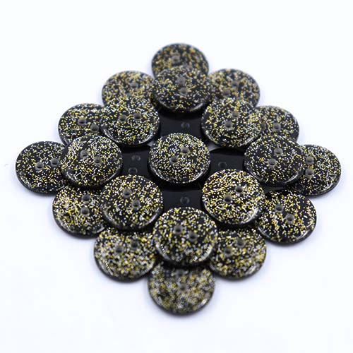 14183 Sullivans 15mm Round Plastic Button 2 Hole - Black With Gold Sparkles - 68 In A Tube
