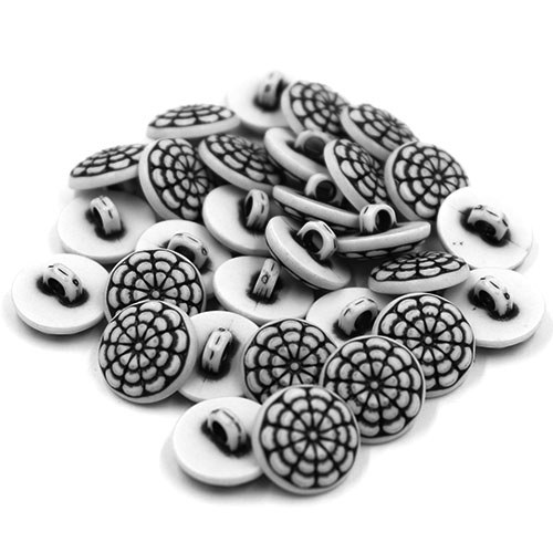 14474 Sullivans 18mm Round Plastic Shank Button - Cobweb Effect - White- 31 In A Tube