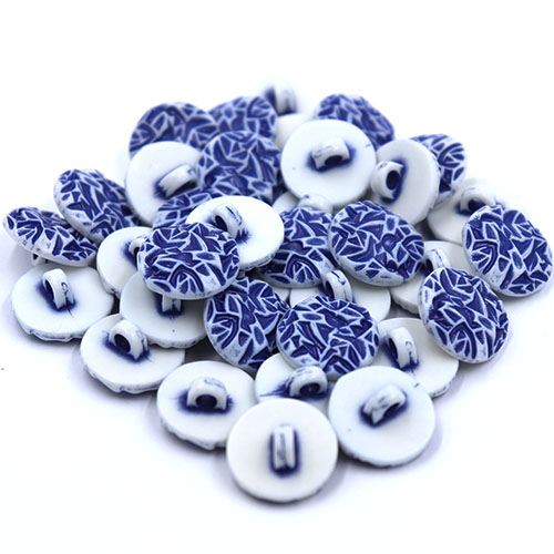14477 Sullivans 18mm Round Plastic Shank Button - Royal Blue Patterned Effect- White - 36 In A Tube