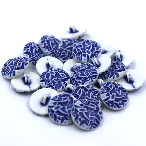 14478 Sullivans 21mm Round Plastic Shankbutton - Royal Blue Patterned Effect- White - 25 In A Tube