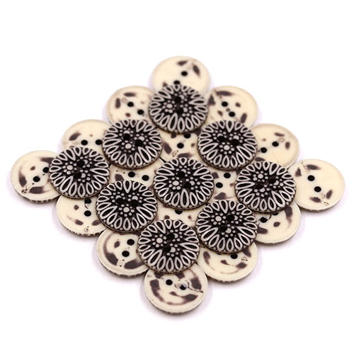 14569 Sullivans 16mm Round Plastic Button 2 Hole - Black With Grey Teardrop Pattern - 43 In A Tube