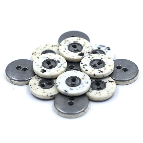 14577 Sullivans 20mm Round Plastic Button 2 Hole - White With A Fleck & Black Centre - 24 In A Tube