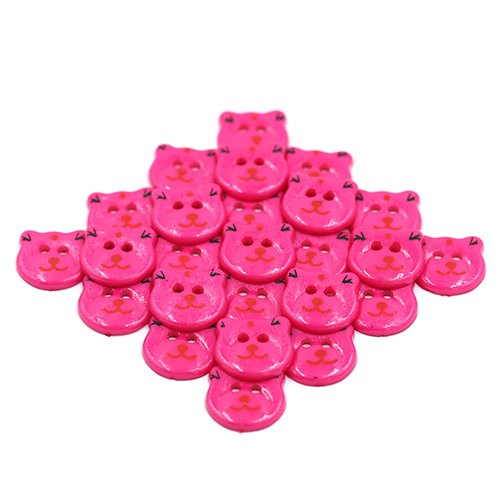 14771 Sullivans 20mm Kids Plastic Button - Two Eyed Hot Pink Cat - 35 In A Tube