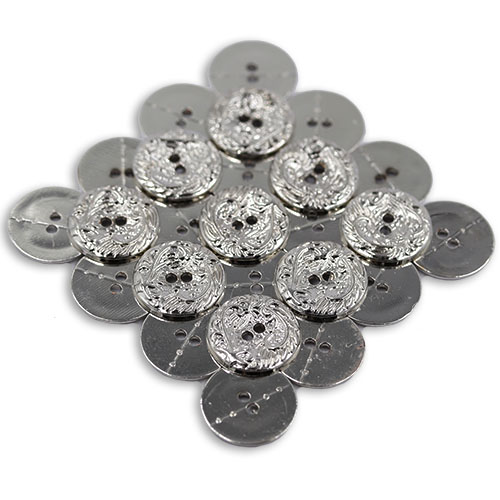 14855 Sullivans 15mm Round Plastic Button 2 Hole Filigree Pattern - Silver - 35 In A Tube