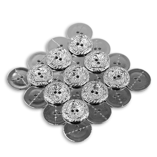 14856 Sullivans 18mm Round Plastic Button 2 Hole Filigree Pattern - Silver - 28 In A Tube