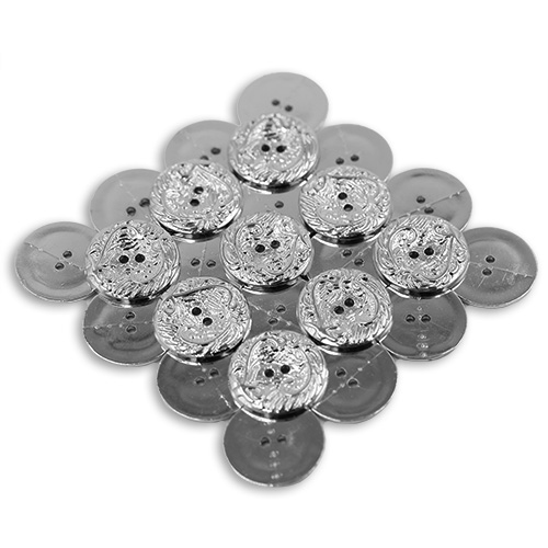14857 Sullivans 23mm Round Plastic Button 2 Hole Filigree Pattern - Silver - 23 In A Tube