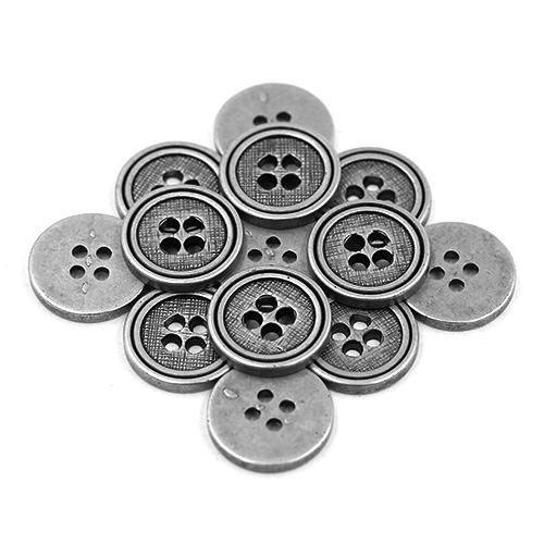 14863 Sullivans 15mm Round Plastic Button 4 Hole - Silver - 19 In A Tube 