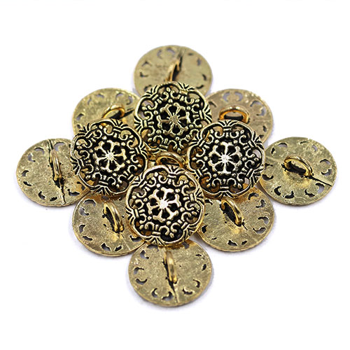 14866 Sullivans 15mm Round Metal Shank Button With Filigree Pattern - Gold - 19 In A Tube