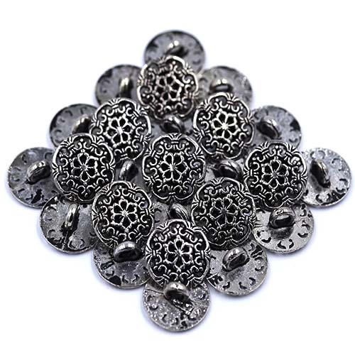14867 Sullivans 15mm Round Metal Shank Button With Filigree Pattern - Silver - 19 In A Tube