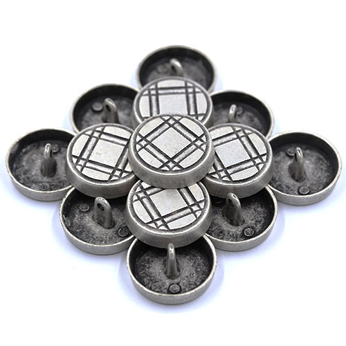 14873 Sullivans 28mm Round Metal Shank Button  - Silver With Black Lines - 16 In A Tube