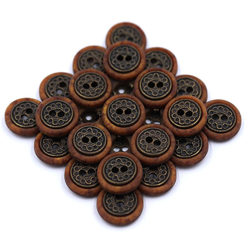 14874 Sullivans 15mm Round Metal Button 2 Hole In Cased In Plastic - Bronze - 20 In A Tube