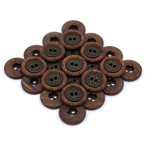 14875 Sullivans 18mm Round Metal Button 2 Hole In Cased In Plastic - Bronze - 19 In A Tube