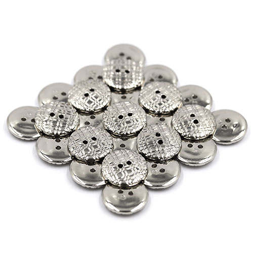 14881 Sullivans 18mm Round Plastic Button 2 Hole- Line Patterned - Silver - 14 In A Tube 