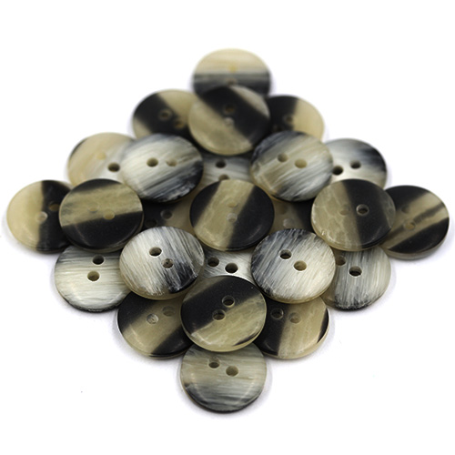14899 Sullivans 13mm Round Plastic Button 2 Hole - Black With Grey Stripe - 64 In A Tube 