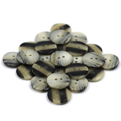 14900 Sullivans 18mm Round Plastic Button 2 Hole- Black With Grey Stripe - 40 In A Tube 