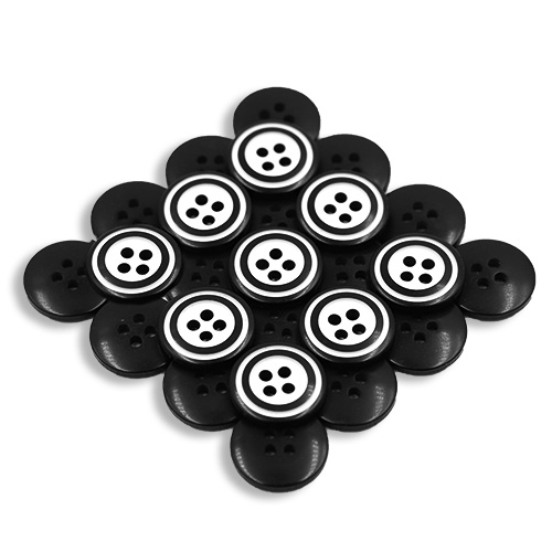 14902 Sullivans 18mm Round Plastic Button 4 Hole - White With 2 Black Borders - 24 In A Tube 