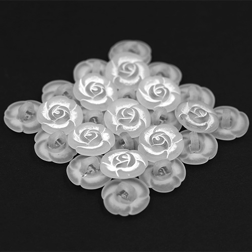 14907 Sullivans 18mm Frosted Rose Plastic Shank Button - White Detailing - 25 In A Tube 