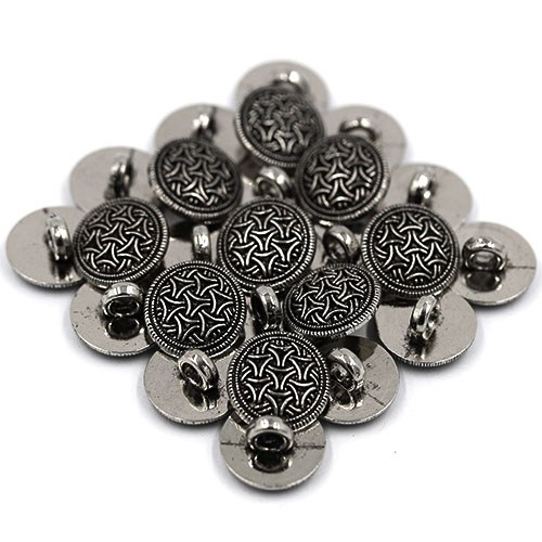 14909 Sullivans 15mm Round Plastic Shank Button - Silver Filigree Pattern - 19 In A Tube