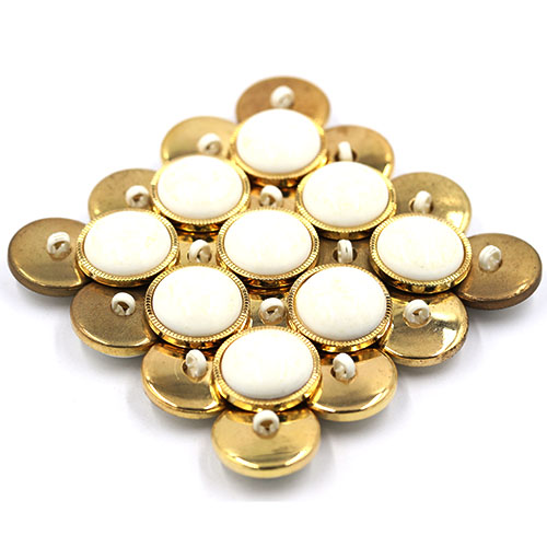14914 Sullivans 21mm White Plastic Shank Button Surrounded With Gold Detailing - 12 In A Tube 