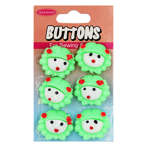 14915 Sullivans Buttons Card - Girl With Green Hair - 6pcs