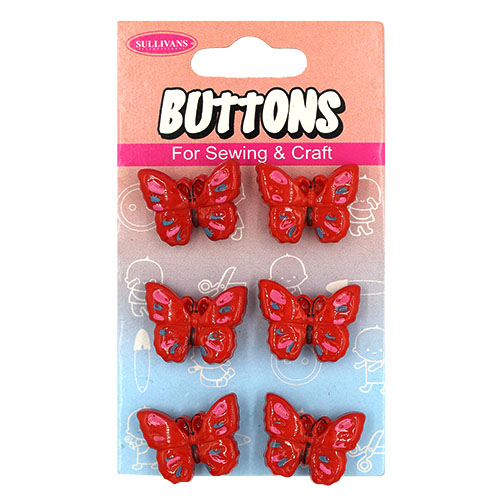 14917 Sullivans Buttons Card - Red Butterflies - 6pcs