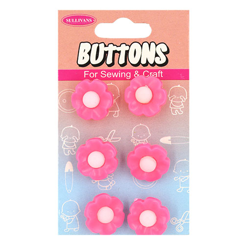 14918 Sullivans Buttons Card - Pink Flower With Light Pink Centre - 6pcs
