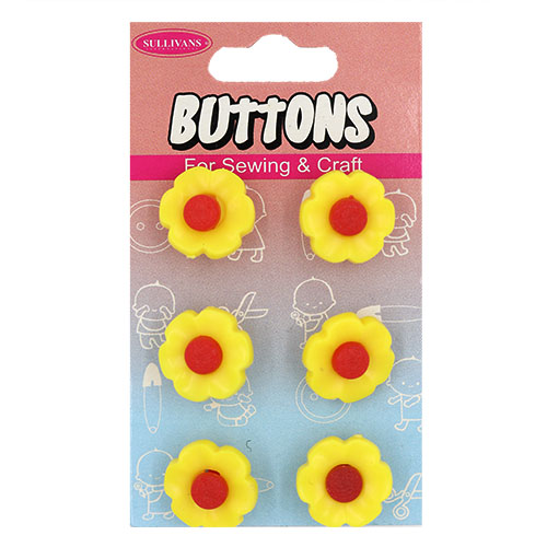 14920 Sullivans Buttons Card - Yellow Flower With Red Centre - 6pcs
