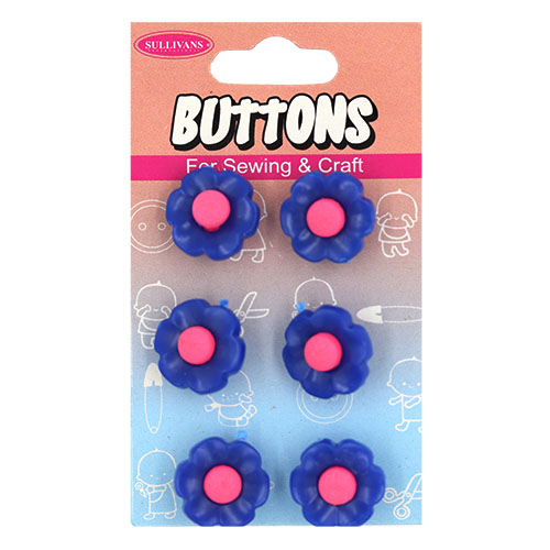 14921 Sullivans Buttons Card - Blue Flower With  Pink Centre - 6pcs