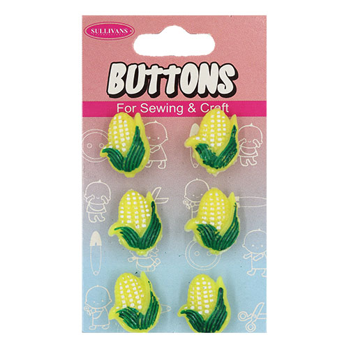 14924 Sullivans Buttons Card - Yellow Corn Cobs - 6pcs