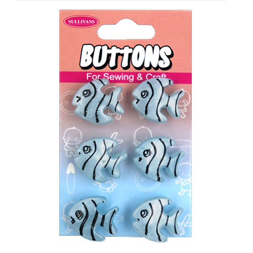 14925 Sullivans Buttons Card - Blue Fish - 6pcs