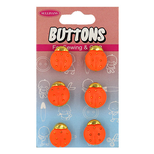14934 Sullivans Buttons Card - Orange Bugs - 6pcs