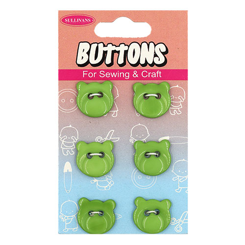 14945 Sullivans Buttons Card - Green Bear Face - 6pcs
