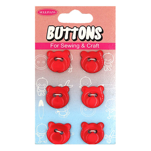 14946 Sullivans Buttons Card - Red Bear Face - 6pcs