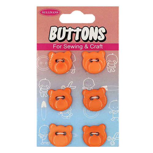 14947 Sullivans Buttons Card - Orange Bear Face - 6pcs