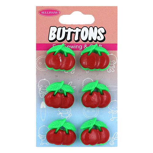 14958 Sullivans Buttons Card - Red Cherries - 6pcs