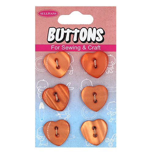 14962 Sullivans Buttons Card - Pearl Orange Heart - 6pcs
