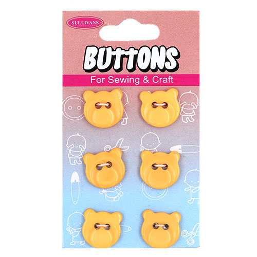 14964 Sullivans Buttons Card - Yellow Bear Face - 6pcs