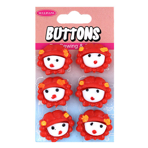 14965 Sullivans Buttons Card - Girl With Red Hair - 6pcs